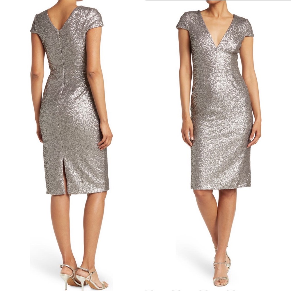 Dress the Population Mae Sequins Mini Dress in Platinum Size XS